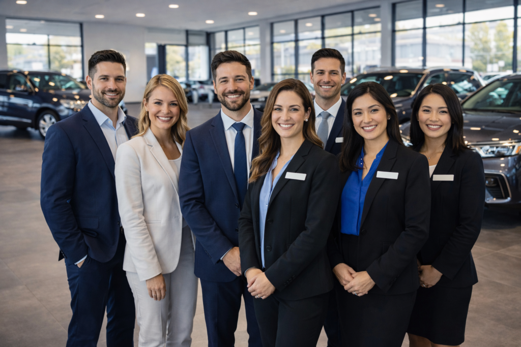 Equipo de ventas en sala de exhibición