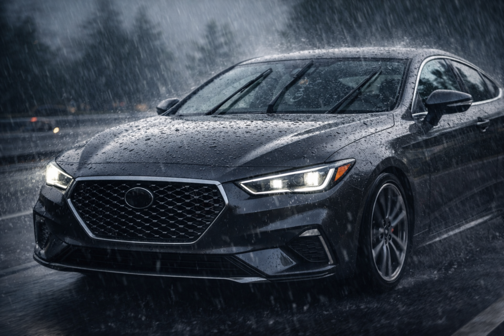 Sedan-gris-bajo-la-lluvia