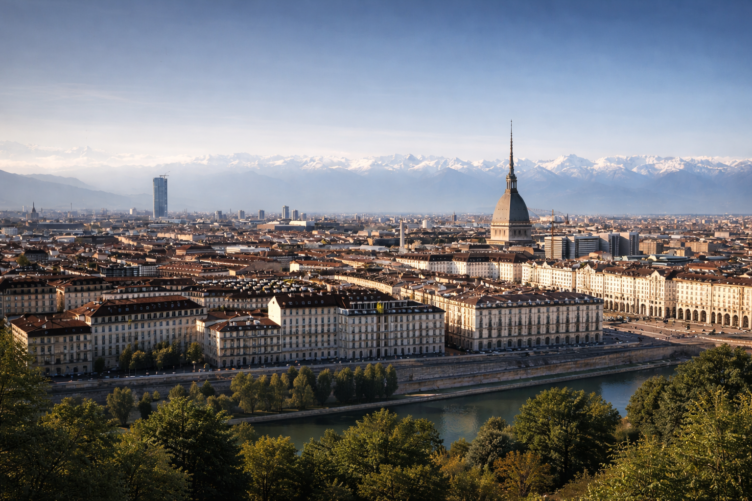 Turín al atardecer desde las alturas